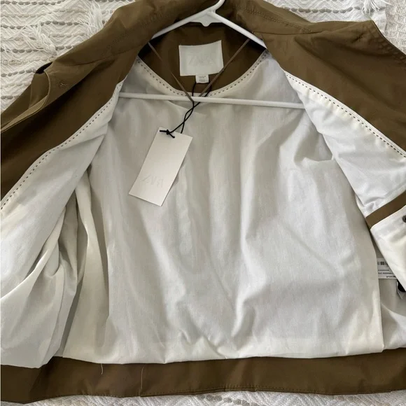 Zara Women's cotton oversized short trench in Tan SZ M( 46”B) NWT - Picture 9 of 11
